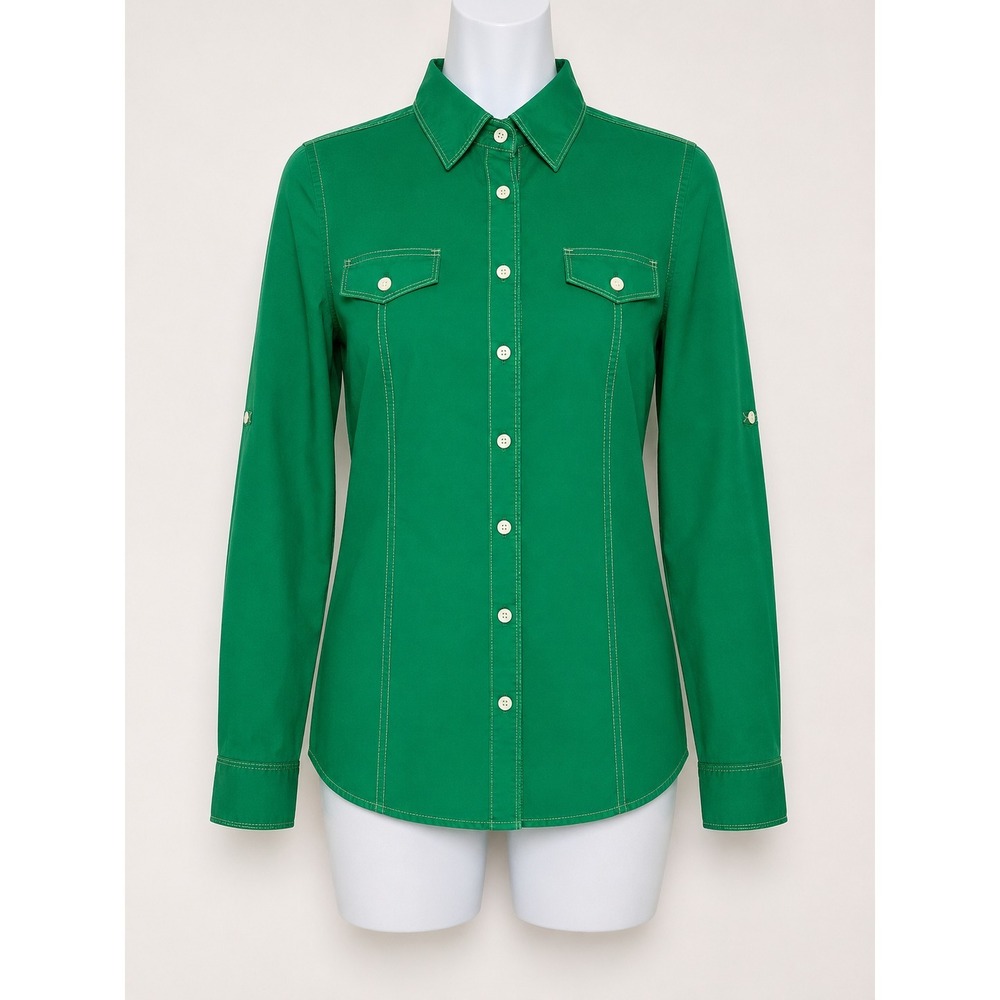 Tommy Hilfiger Western Shirt Green Button Up Cotton Fitted Casual Womens Preppy